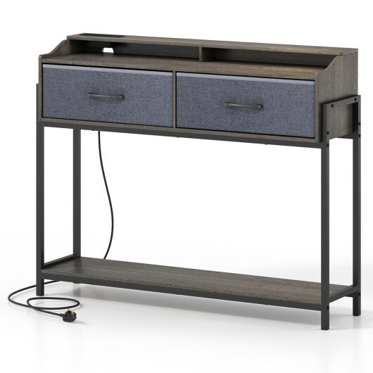 Console Table with Charging Station 110 cm Narrow Entryway Table with 2 Drawers and Shelves-Rustic Brown LuxuryLifeWay Online Store