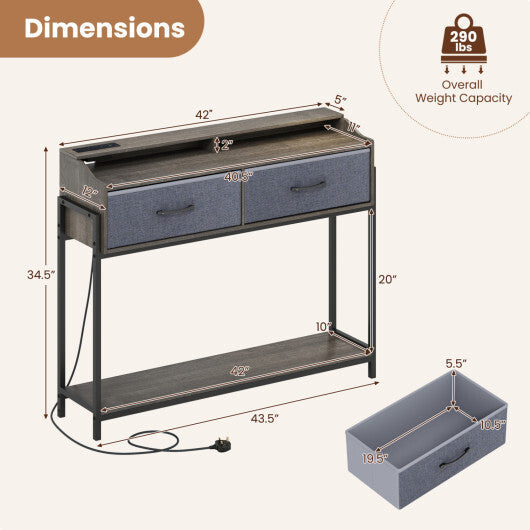 Console Table with Charging Station 110 cm Narrow Entryway Table with 2 Drawers and Shelves-Rustic Brown LuxuryLifeWay Online Store