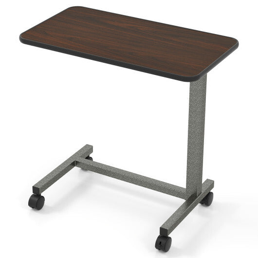 Overbed Table with Lockable Rolling Wheels and Sturdy H-Shaped Base for Hospital and Home Use-Walnut LuxuryLifeWay Online Store