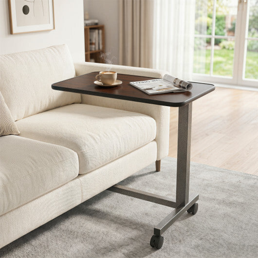 Overbed Table with Lockable Rolling Wheels and Sturdy H-Shaped Base for Hospital and Home Use-Walnut LuxuryLifeWay Online Store
