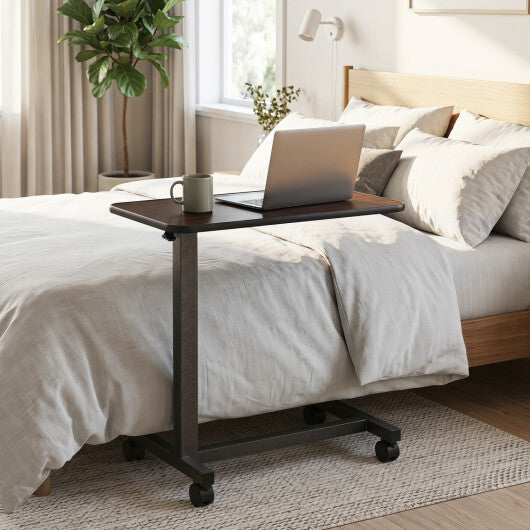 Overbed Table with Lockable Rolling Wheels and Sturdy H-Shaped Base for Hospital and Home Use-Walnut LuxuryLifeWay Online Store