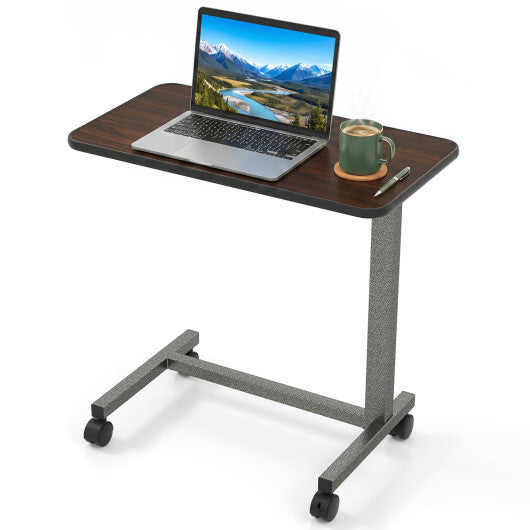 Overbed Table with Lockable Rolling Wheels and Sturdy H-Shaped Base for Hospital and Home Use-Walnut LuxuryLifeWay Online Store