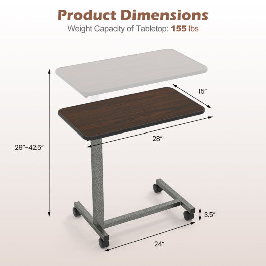 Overbed Table with Lockable Rolling Wheels and Sturdy H-Shaped Base for Hospital and Home Use-Walnut LuxuryLifeWay Online Store