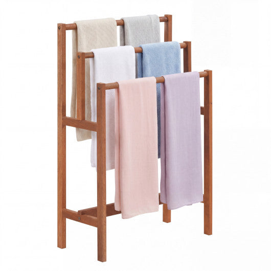 Solid Wood 3-Tier Freestanding Towel Rack with Teak Oil Finish LuxuryLifeWay Online Store