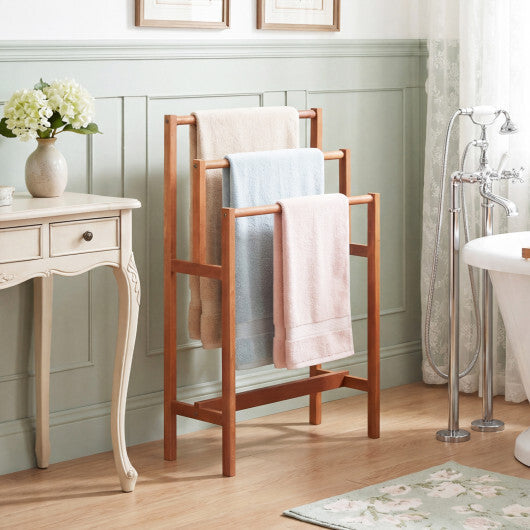 Solid Wood 3-Tier Freestanding Towel Rack with Teak Oil Finish LuxuryLifeWay Online Store