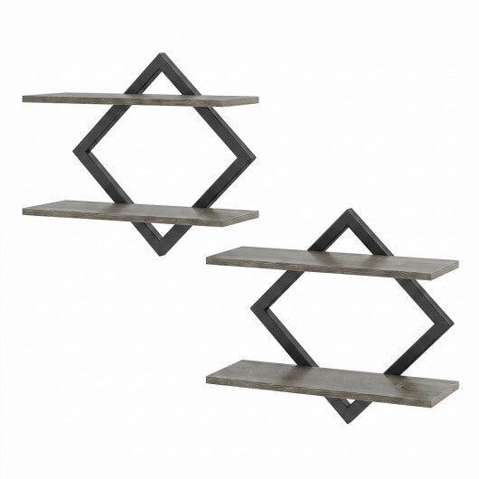 Set of 2 Metal Floating Shelves for Wall with Geometric Frame-Rustic Brown LuxuryLifeWay Online Store