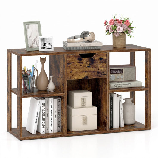 5-Cube Bookcase with Storage Drawer Freestanding Bookshelf Modern Display Rack-Rustic Brown LuxuryLifeWay Online Store