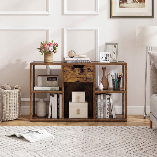 5-Cube Bookcase with Storage Drawer Freestanding Bookshelf Modern Display Rack-Rustic Brown LuxuryLifeWay Online Store