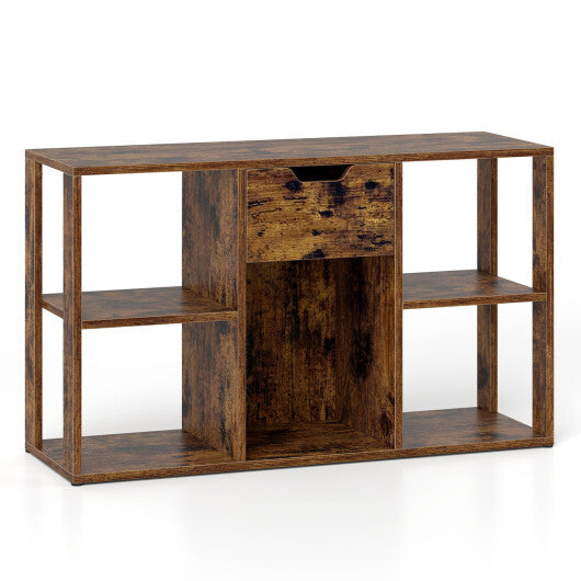 5-Cube Bookcase with Storage Drawer Freestanding Bookshelf Modern Display Rack-Rustic Brown LuxuryLifeWay Online Store