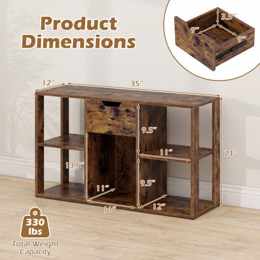 5-Cube Bookcase with Storage Drawer Freestanding Bookshelf Modern Display Rack-Rustic Brown LuxuryLifeWay Online Store