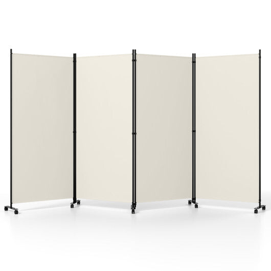 4 Panel Folding Privacy Screen Room Divider with Wheels-White LuxuryLifeWay Online Store