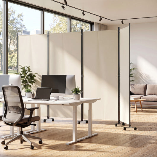 4 Panel Folding Privacy Screen Room Divider with Wheels-White LuxuryLifeWay Online Store
