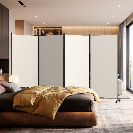 4 Panel Folding Privacy Screen Room Divider with Wheels-White LuxuryLifeWay Online Store