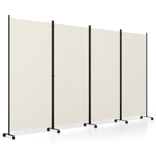 4 Panel Folding Privacy Screen Room Divider with Wheels-White LuxuryLifeWay Online Store