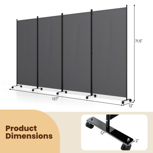 4 Panel Folding Privacy Screen Room Divider with Wheels-White LuxuryLifeWay Online Store