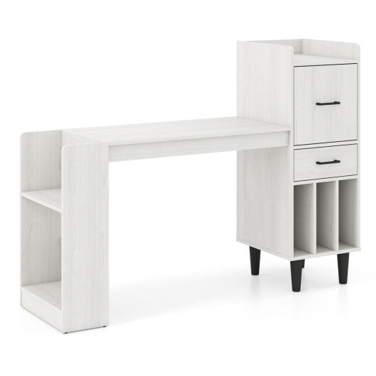59" Home Office Desk with Side Storage Shelves and Drawer Cabinets for Bedroom-White LuxuryLifeWay Online Store