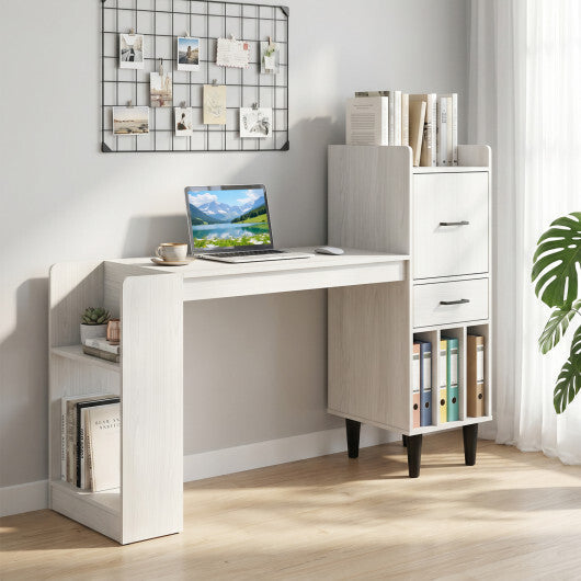 59" Home Office Desk with Side Storage Shelves and Drawer Cabinets for Bedroom-White LuxuryLifeWay Online Store