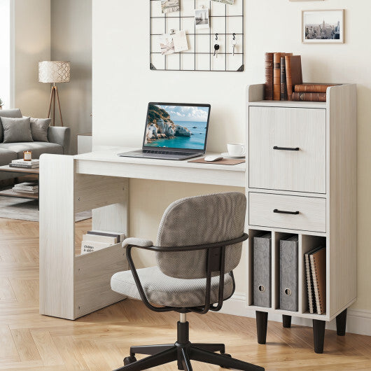 59" Home Office Desk with Side Storage Shelves and Drawer Cabinets for Bedroom-White LuxuryLifeWay Online Store
