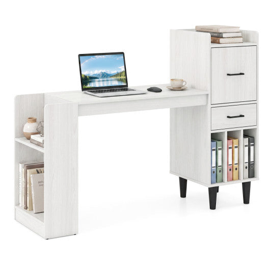 59" Home Office Desk with Side Storage Shelves and Drawer Cabinets for Bedroom-White LuxuryLifeWay Online Store