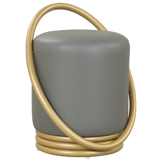 Round Vanity Stool Faux Leather Makeup Chair with Gold Halo Design-Grey LuxuryLifeWay Online Store