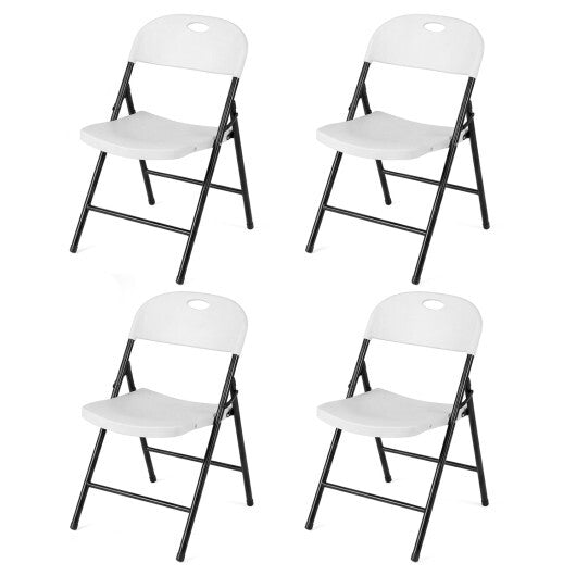 Set of 4 Foldable Plastic Chairs with Ergonomic Backrest-White LuxuryLifeWay Online Store