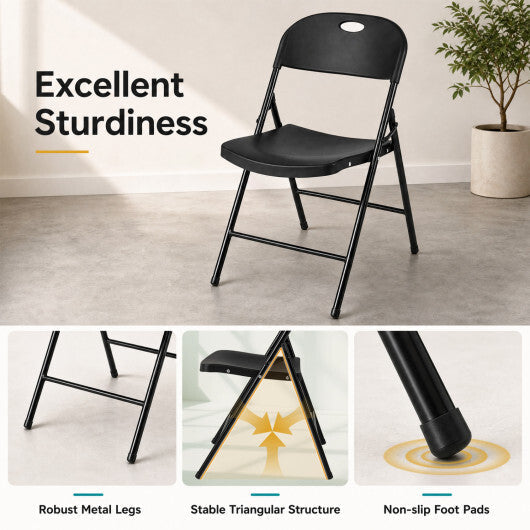Set of 4 Foldable Plastic Chairs with Ergonomic Backrest-White