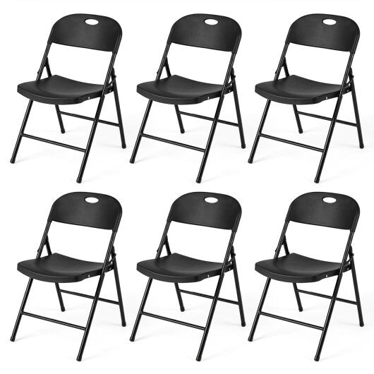 Set of 6 Foldable Plastic Chairs with Ergonomic Backrest-Black LuxuryLifeWay Online Store