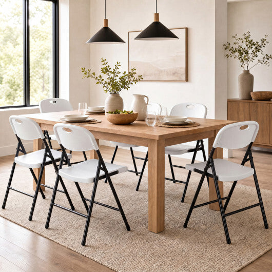 Set of 6 Foldable Plastic Chairs with Ergonomic Backrest-Black