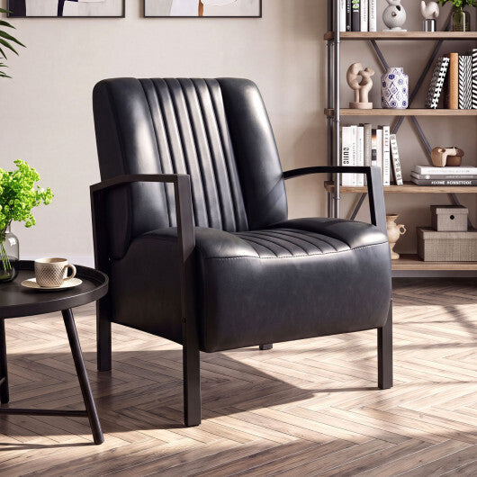 PU Leather Upholstered Armchair with Padded Seat and Back Comfy Lounge Reading Chair-Black LuxuryLifeWay Online Store