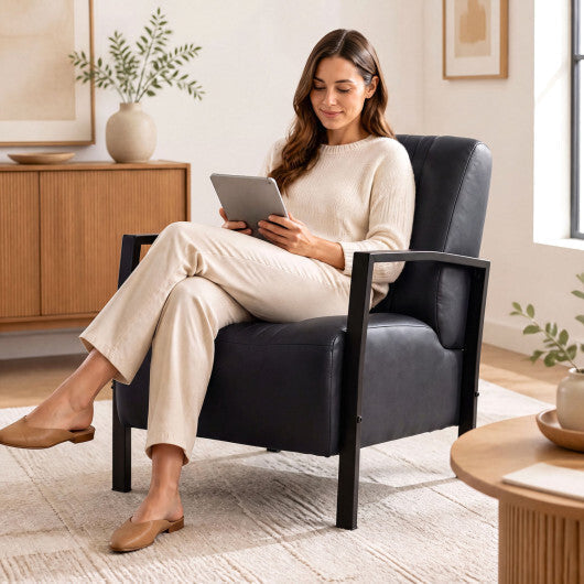 PU Leather Upholstered Armchair with Padded Seat and Back Comfy Lounge Reading Chair-Black LuxuryLifeWay Online Store