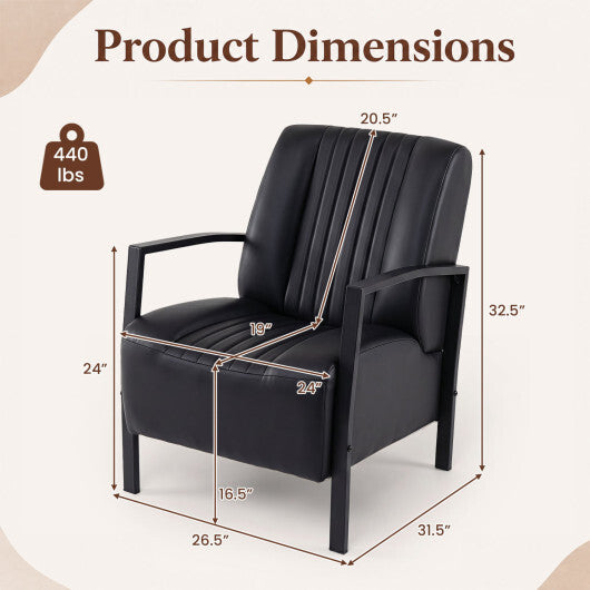 PU Leather Upholstered Armchair with Padded Seat and Back Comfy Lounge Reading Chair-Black LuxuryLifeWay Online Store
