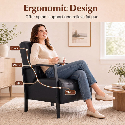 PU Leather Upholstered Armchair with Padded Seat and Back Comfy Lounge Reading Chair-Black LuxuryLifeWay Online Store