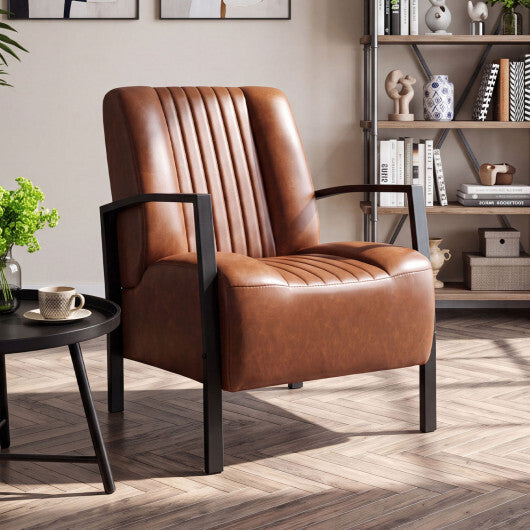 PU Leather Upholstered Armchair with Padded Seat and Back Comfy Lounge Reading Chair-Black LuxuryLifeWay Online Store