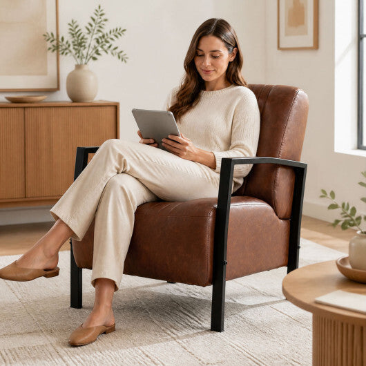 PU Leather Upholstered Armchair with Padded Seat and Back Comfy Lounge Reading Chair-Black LuxuryLifeWay Online Store
