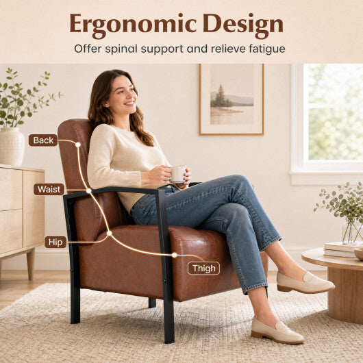 PU Leather Upholstered Armchair with Padded Seat and Back Comfy Lounge Reading Chair-Black LuxuryLifeWay Online Store