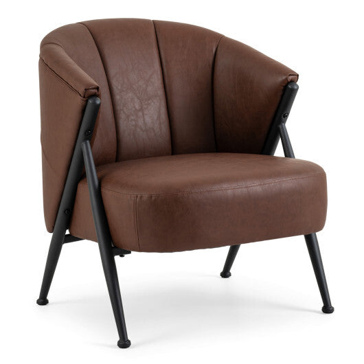 Mid Century Modern Accent Chair with Curved Backrest and Wide Seat Comfy Armchair-Brown LuxuryLifeWay Online Store