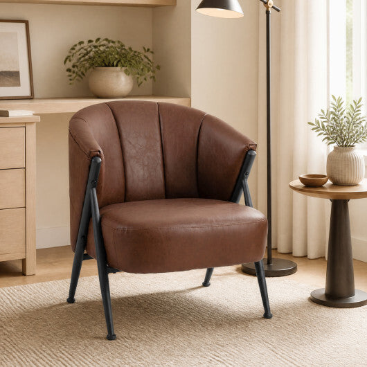 Mid Century Modern Accent Chair with Curved Backrest and Wide Seat Comfy Armchair-Brown LuxuryLifeWay Online Store
