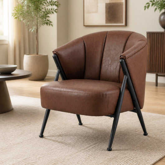 Mid Century Modern Accent Chair with Curved Backrest and Wide Seat Comfy Armchair-Brown LuxuryLifeWay Online Store
