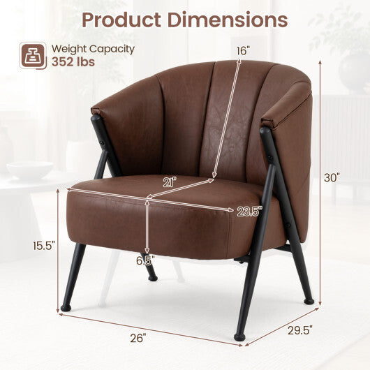 Mid Century Modern Accent Chair with Curved Backrest and Wide Seat Comfy Armchair-Brown LuxuryLifeWay Online Store