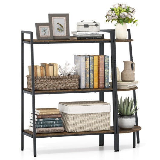 3-Tier Ladder Shelf and Corner Shelf Set with Metal Frame-Rusticbrown LuxuryLifeWay Online Store