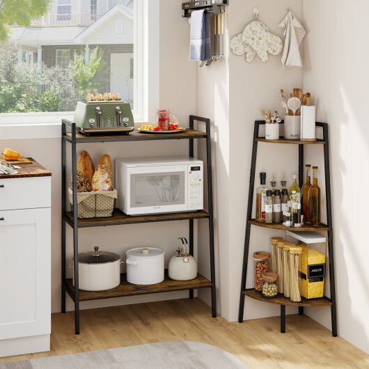 3-Tier Ladder Shelf and Corner Shelf Set with Metal Frame-Rusticbrown LuxuryLifeWay Online Store