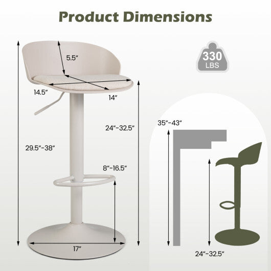 Set of 2 Adjustable Swivel Bar Stools w/ Back & Footrest 330 LBS for Dining-Cream LuxuryLifeWay Online Store