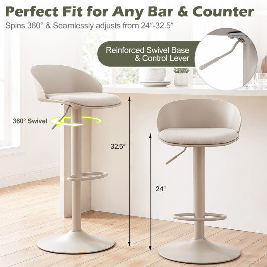 Set of 2 Adjustable Swivel Bar Stools w/ Back & Footrest 330 LBS for Dining-Cream LuxuryLifeWay Online Store