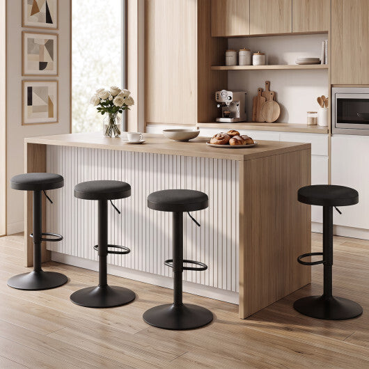 Set of 2 Kitchen Bar Stools with Height Adjustment Padded Seat and D-Shaped Footrest-Black LuxuryLifeWay Online Store