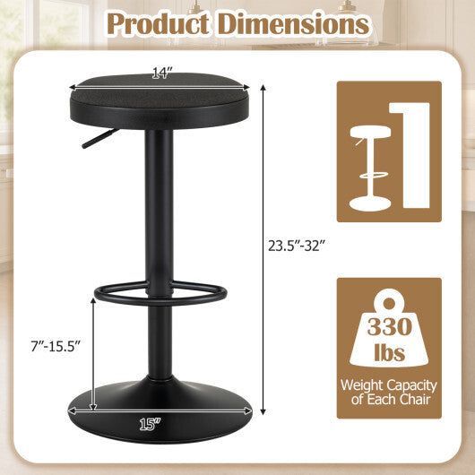 Set of 2 Kitchen Bar Stools with Height Adjustment Padded Seat and D-Shaped Footrest-Black LuxuryLifeWay Online Store