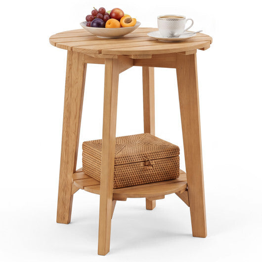 2-Tier Eucalyptus Wood Side Table with Slatted Tabletop and Storage Shelf for Outdoor-Natural LuxuryLifeWay Online Store