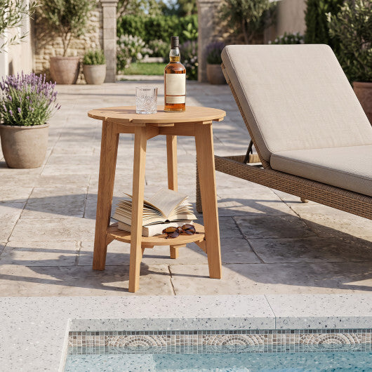 2-Tier Eucalyptus Wood Side Table with Slatted Tabletop and Storage Shelf for Outdoor-Natural LuxuryLifeWay Online Store