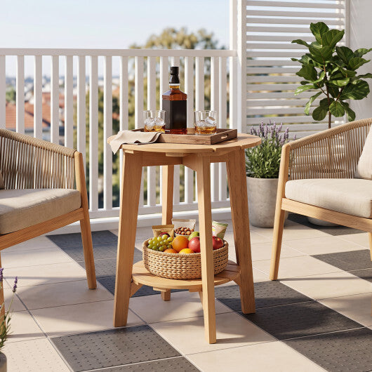 2-Tier Eucalyptus Wood Side Table with Slatted Tabletop and Storage Shelf for Outdoor-Natural LuxuryLifeWay Online Store