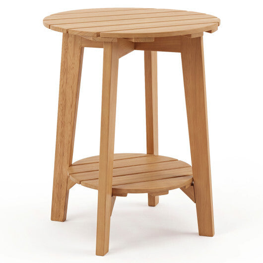 2-Tier Eucalyptus Wood Side Table with Slatted Tabletop and Storage Shelf for Outdoor-Natural LuxuryLifeWay Online Store