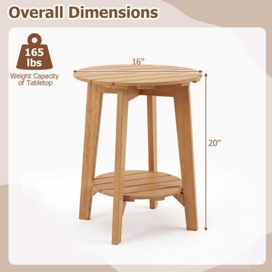 2-Tier Eucalyptus Wood Side Table with Slatted Tabletop and Storage Shelf for Outdoor-Natural LuxuryLifeWay Online Store